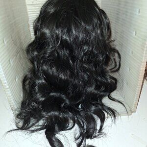 Jet Black Headband Wig Wavy Natural Looking Curls NEW